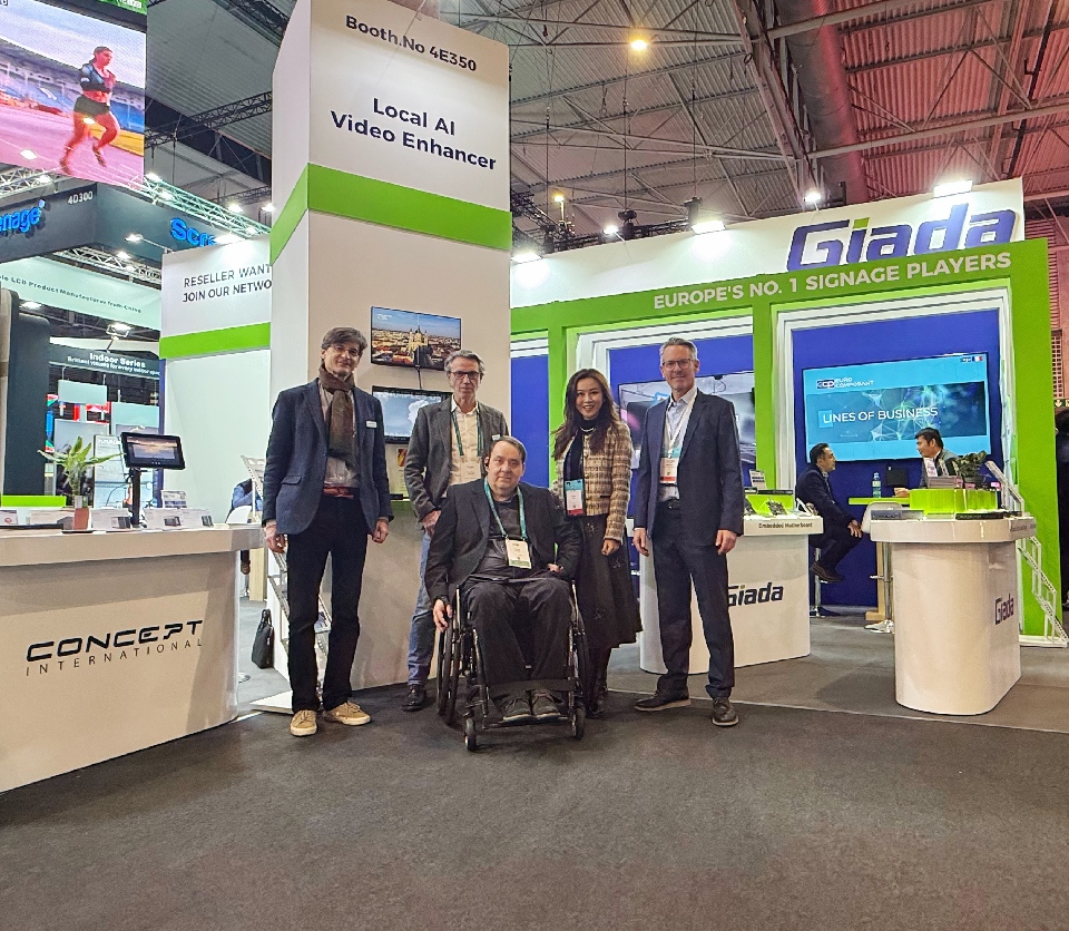 Overview of Giada product lineup at ISE 2026 including digital signage players and Pro AV solutions