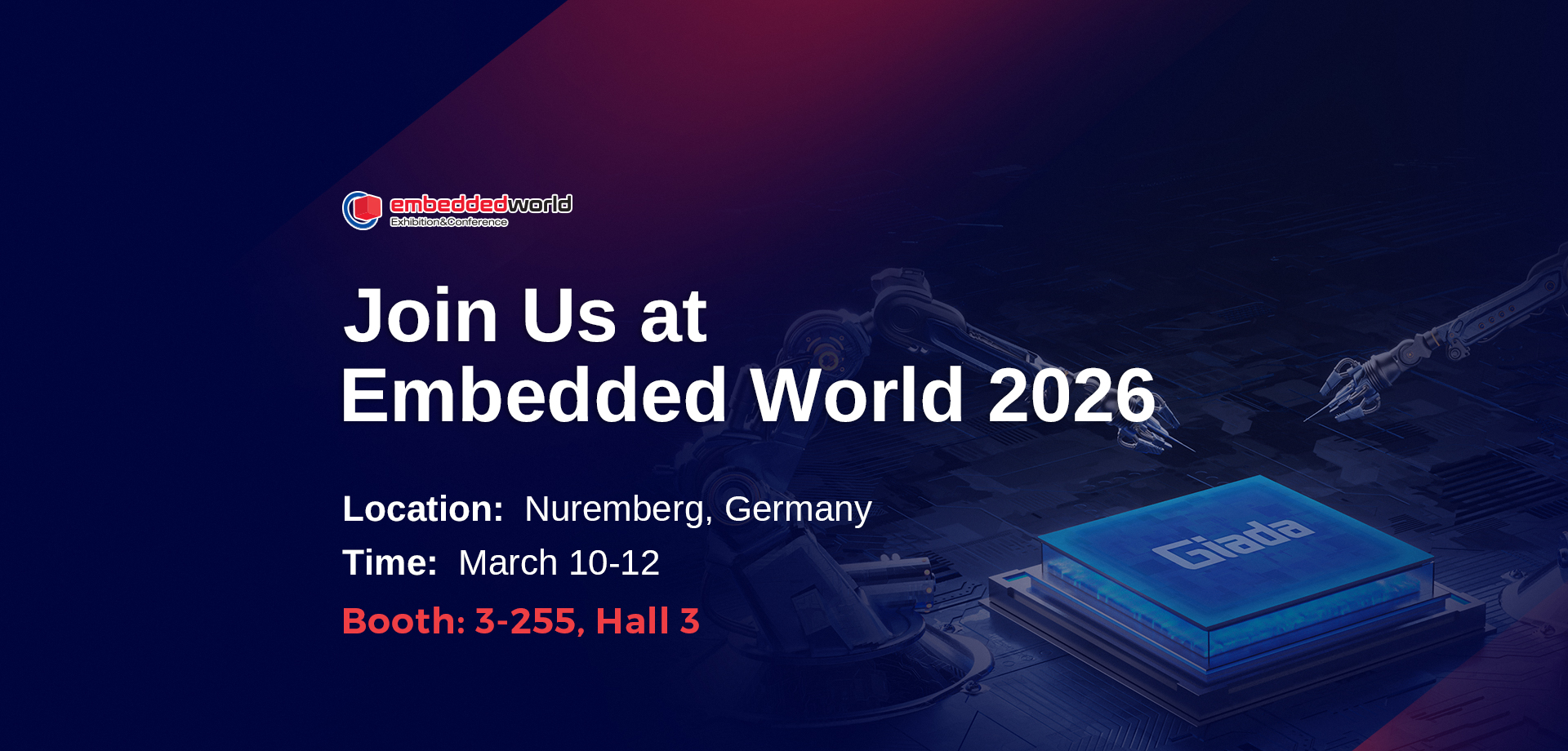 Giada booth at Embedded World 2026 showing digital signage players and Pro AV solutions